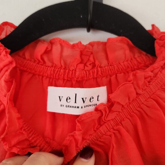 Velvet Graham & Spencer Kaitlyn Ruffle Top Silk Blend Coral Blouse Lightweight S - Picture 5 of 7